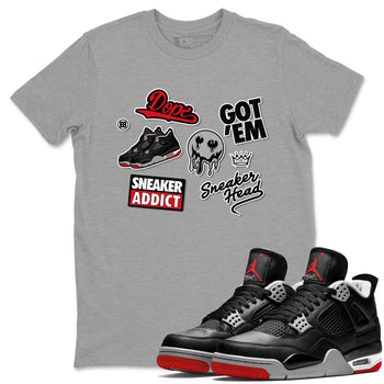 AJ4 Retro Bred Reimagined shirt to match jordans Sneakerhead Sticker sneaker tees Air Jordan 4 Retro Bred Reimagined SNRT sneaker release Tees unisex cotton Heather Grey 1 crew neck shirt