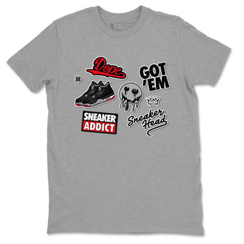 AJ4 Retro Bred Reimagined shirt to match jordans Sneakerhead Sticker sneaker tees Air Jordan 4 Retro Bred Reimagined SNRT sneaker release Tees unisex cotton Heather Grey 2 crew neck shirt