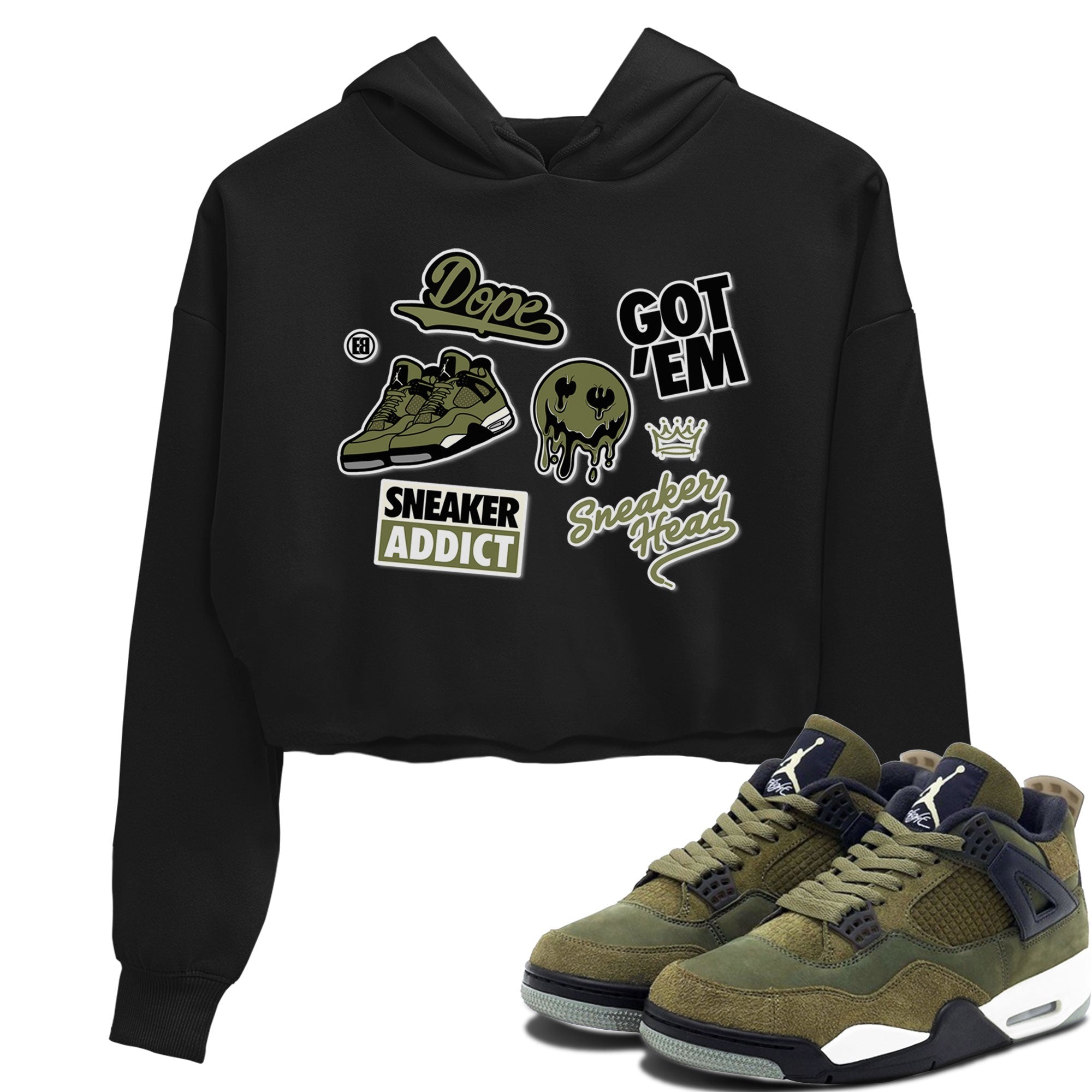 AJ4 Medium Olive shirt to match jordans Sneakerhead Sticker sneaker matching tees Air Jordan 4 Medium Olive SNRT Sneaker Tees Black 1 Crop T-Shirt