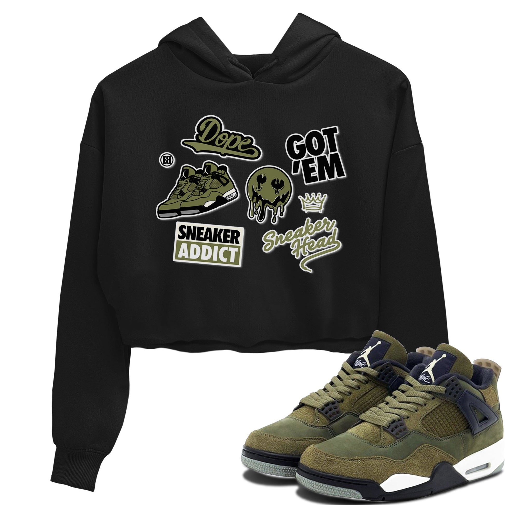 AJ4 Medium Olive shirt to match jordans Sneakerhead Sticker sneaker matching tees Air Jordan 4 Medium Olive SNRT Sneaker Tees Black 1 Crop T-Shirt