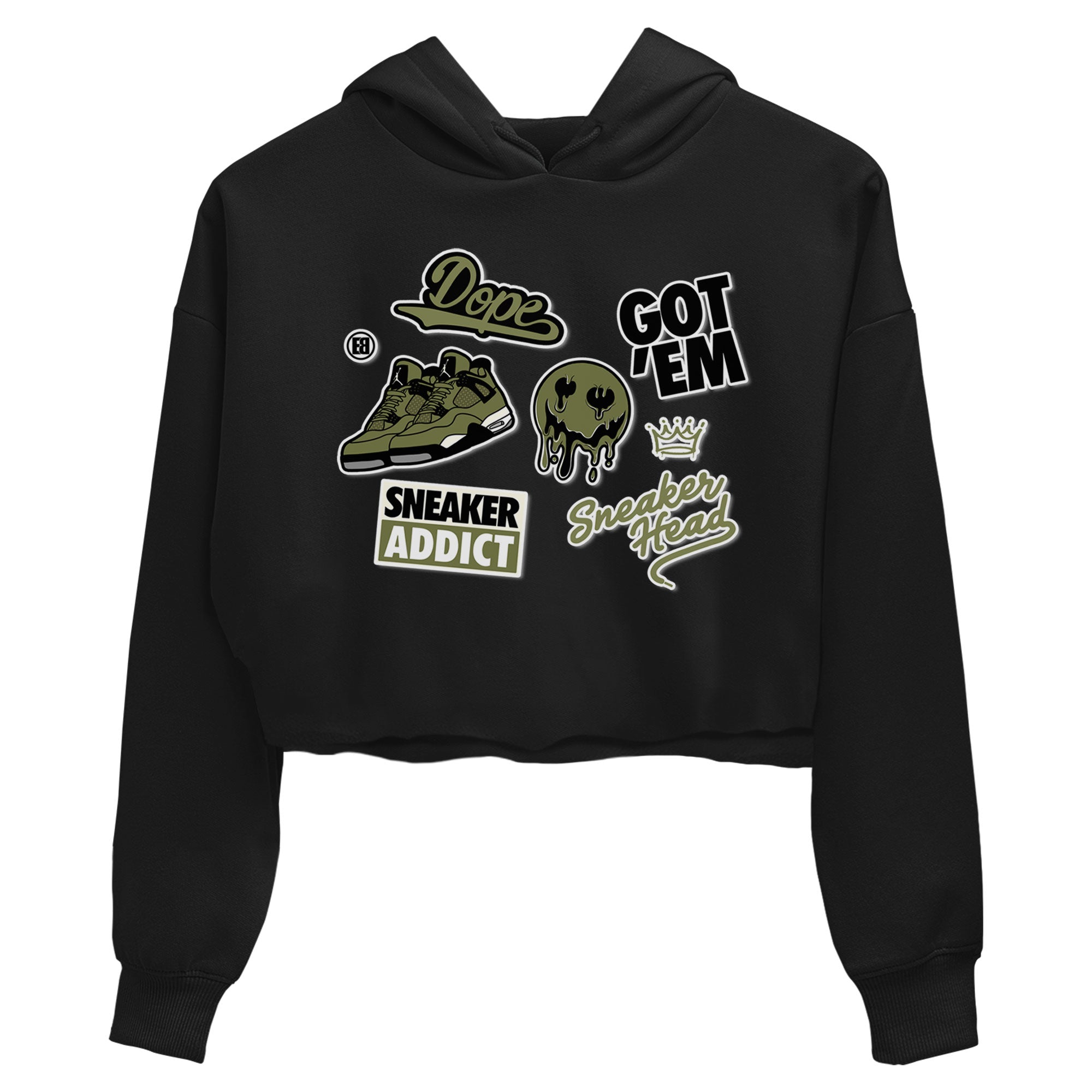 AJ4 Medium Olive shirt to match jordans Sneakerhead Sticker sneaker matching tees Air Jordan 4 Medium Olive SNRT Sneaker Tees Black 2 Crop T-Shirt