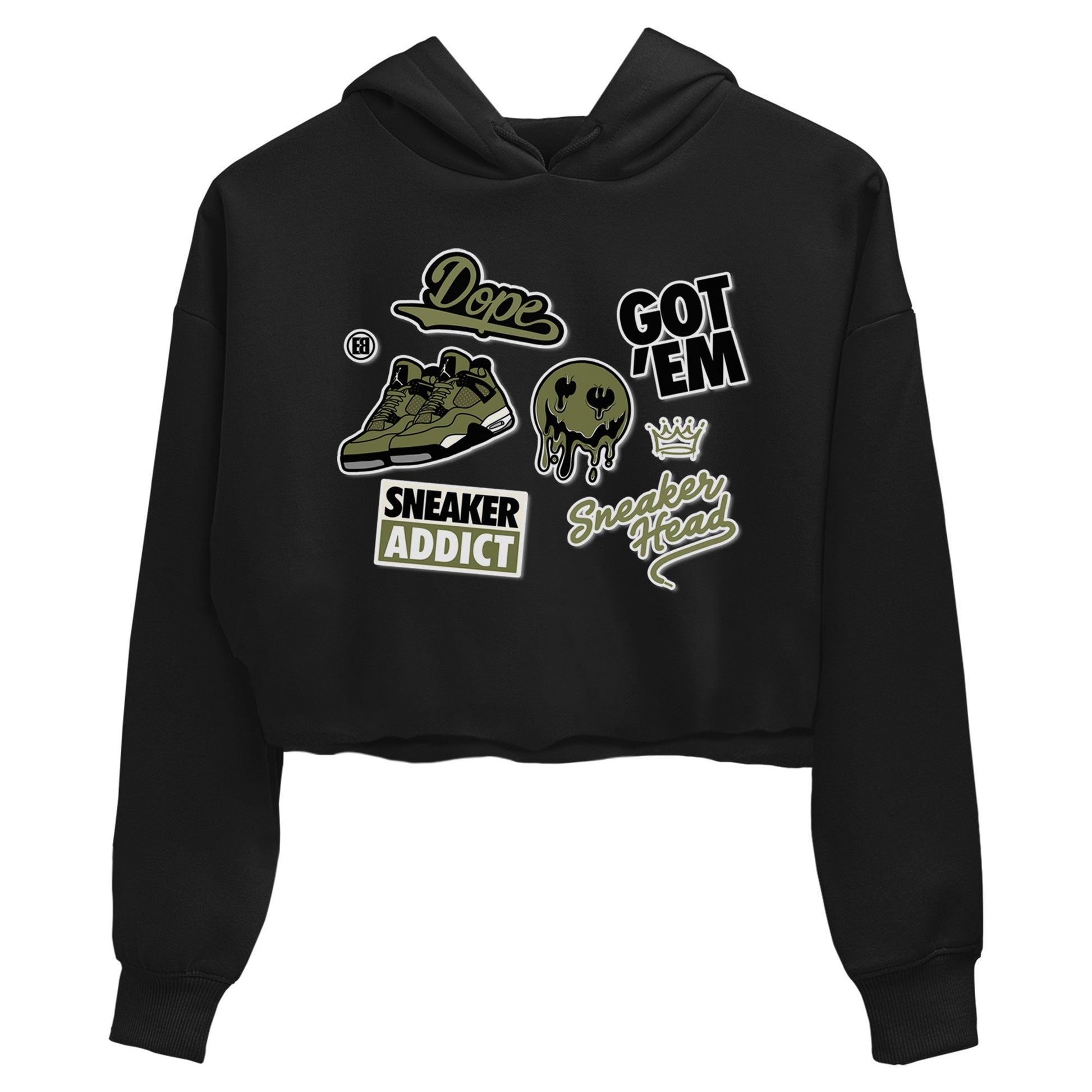 AJ4 Medium Olive shirt to match jordans Sneakerhead Sticker sneaker matching tees Air Jordan 4 Medium Olive SNRT Sneaker Tees Black 2 Crop T-Shirt