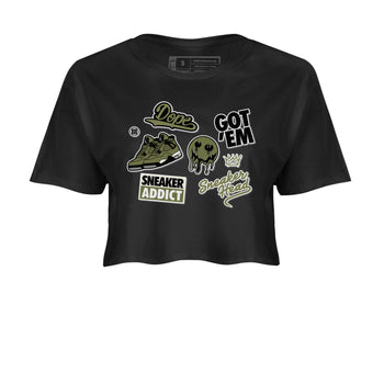 AJ4 Medium Olive shirt to match jordans Sneakerhead Sticker sneaker matching tees Air Jordan 4 Medium Olive SNRT Sneaker Tees Black 2 Crop T-Shirt