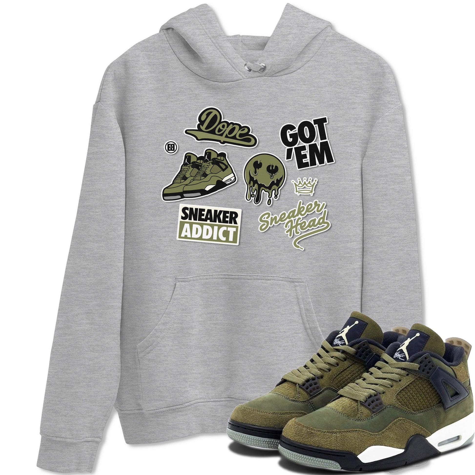 AJ4 Medium Olive shirt to match jordans Sneakerhead Sticker sneaker matching tees Air Jordan 4 Medium Olive SNRT Sneaker Tees Unisex Heather Grey 1 T-Shirt