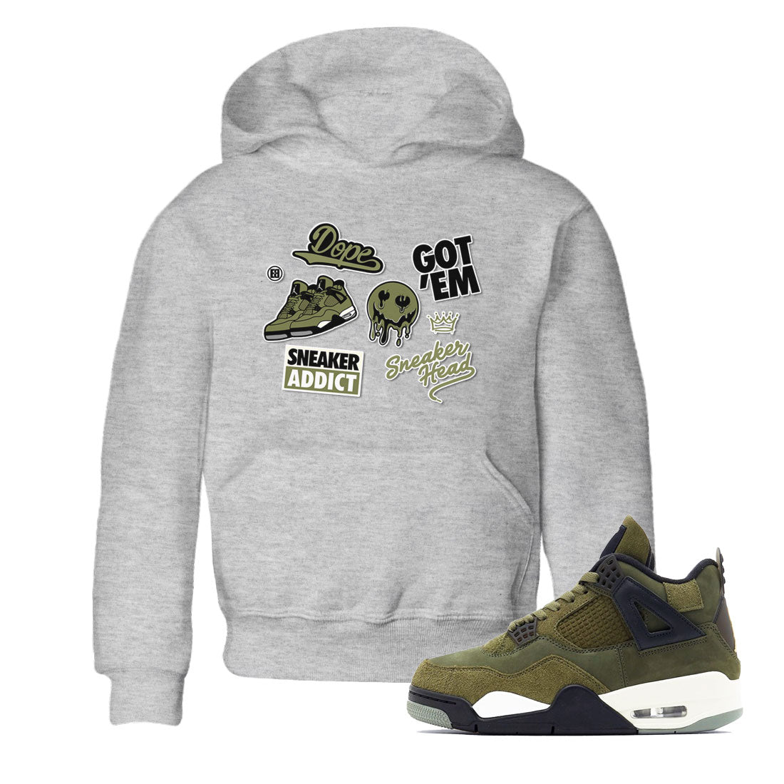 AJ4 Medium Olive shirt to match jordans Sneakerhead Sticker sneaker matching tees Air Jordan 4 Medium Olive SNRT Sneaker Tees Baby Toddler Heather Grey 1 T-Shirt