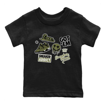 AJ4 Medium Olive shirt to match jordans Sneakerhead Sticker sneaker matching tees Air Jordan 4 Medium Olive SNRT Sneaker Tees Baby Toddler Black 2 T-Shirt