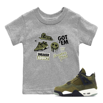 AJ4 Medium Olive shirt to match jordans Sneakerhead Sticker sneaker matching tees Air Jordan 4 Medium Olive SNRT Sneaker Tees Baby Toddler Heather Grey 1 T-Shirt