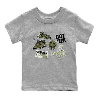 AJ4 Medium Olive shirt to match jordans Sneakerhead Sticker sneaker matching tees Air Jordan 4 Medium Olive SNRT Sneaker Tees Baby Toddler Heather Grey 2 T-Shirt