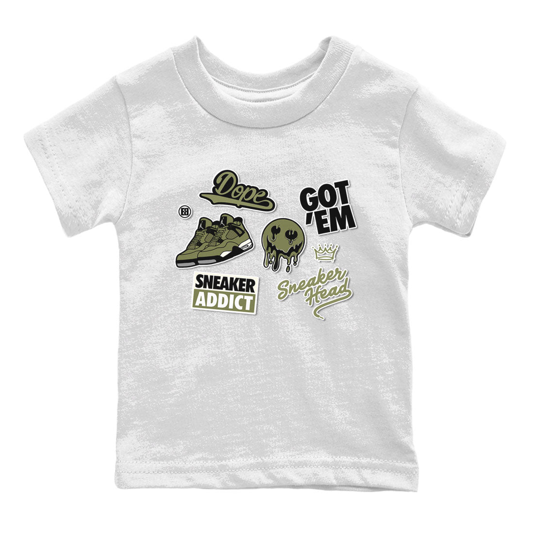 AJ4 Medium Olive shirt to match jordans Sneakerhead Sticker sneaker matching tees Air Jordan 4 Medium Olive SNRT Sneaker Tees Baby Toddler White 2 T-Shirt