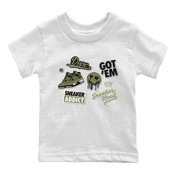 AJ4 Medium Olive shirt to match jordans Sneakerhead Sticker sneaker matching tees Air Jordan 4 Medium Olive SNRT Sneaker Tees Baby Toddler White 2 T-Shirt