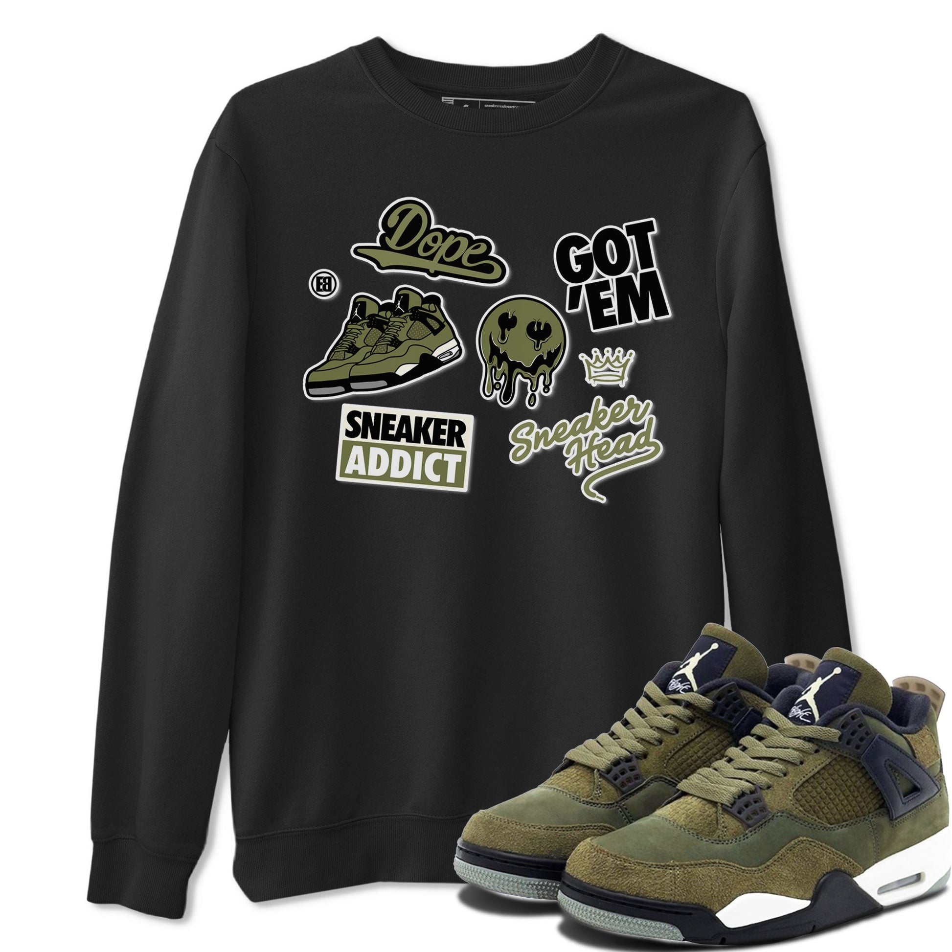 AJ4 Medium Olive shirt to match jordans Sneakerhead Sticker sneaker matching tees Air Jordan 4 Medium Olive SNRT Sneaker Tees Unisex Black 1 T-Shirt