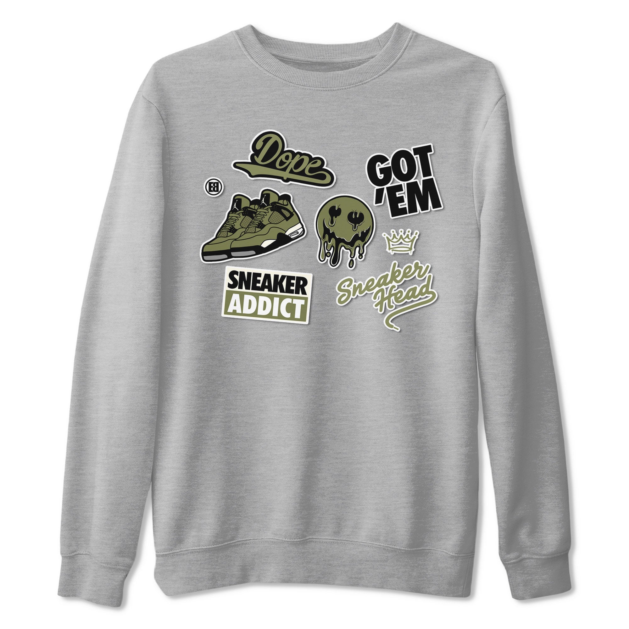 AJ4 Medium Olive shirt to match jordans Sneakerhead Sticker sneaker matching tees Air Jordan 4 Medium Olive SNRT Sneaker Tees Unisex Heather Grey 2 T-Shirt
