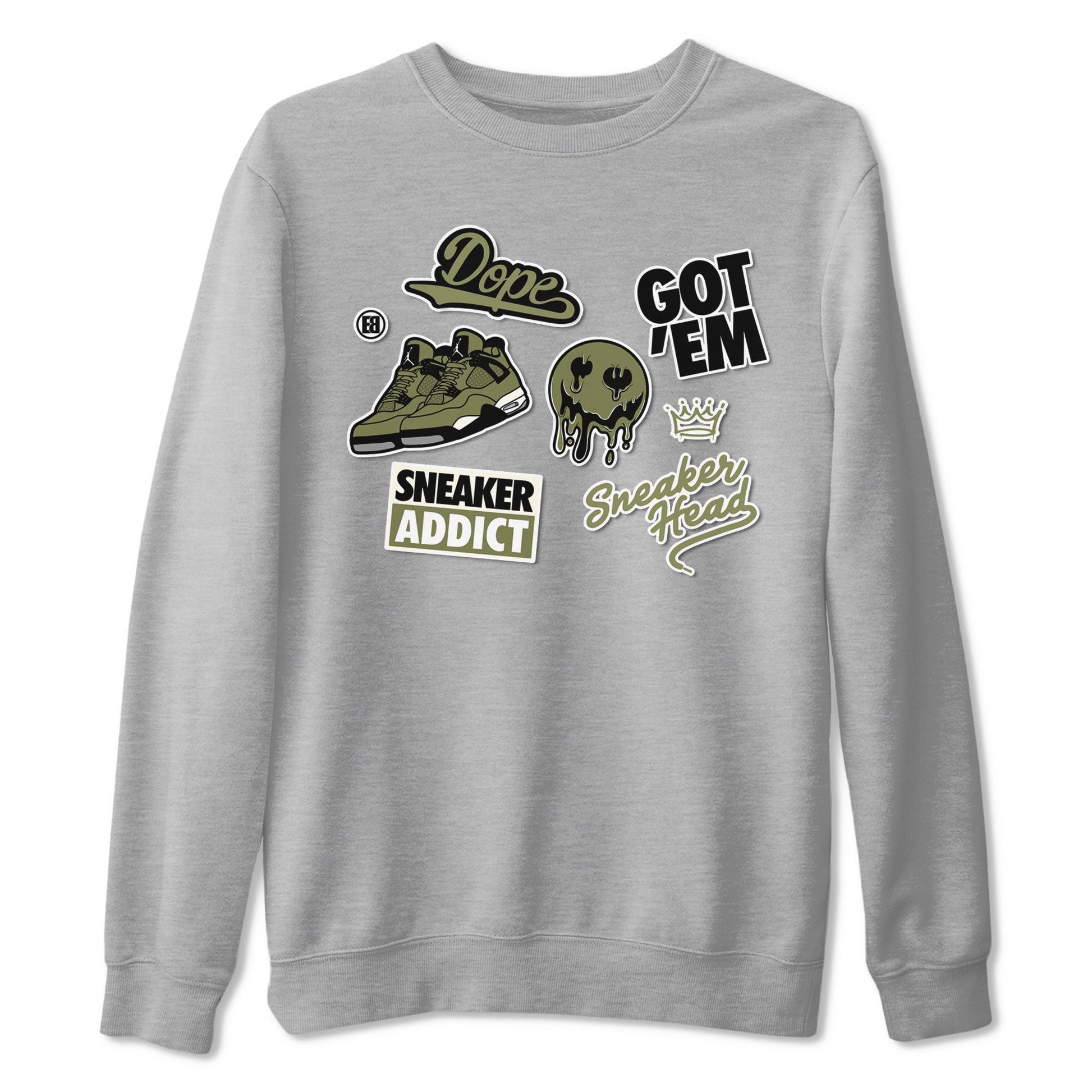 AJ4 Medium Olive shirt to match jordans Sneakerhead Sticker sneaker matching tees Air Jordan 4 Medium Olive SNRT Sneaker Tees Unisex Heather Grey 2 T-Shirt
