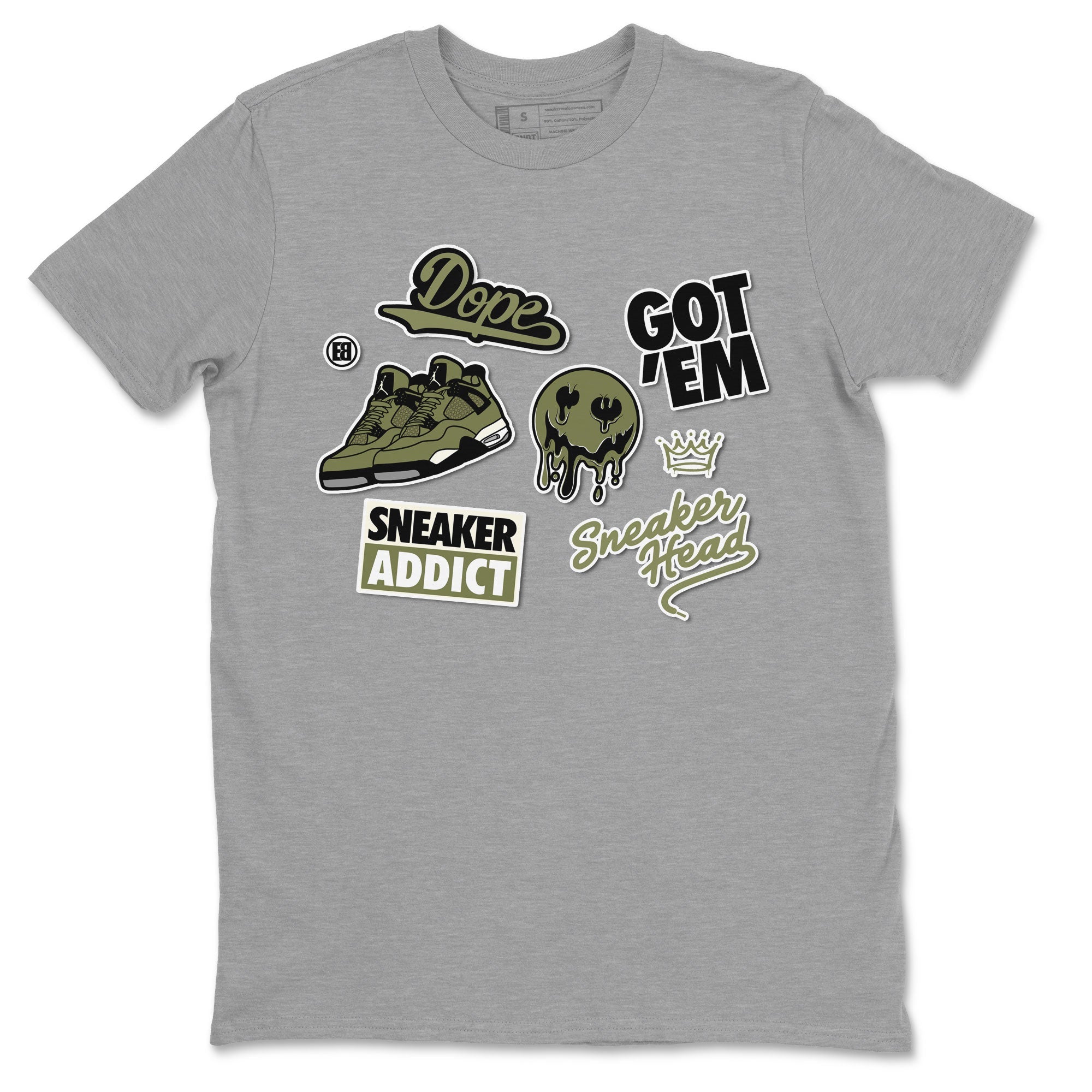 AJ4 Medium Olive shirt to match jordans Sneakerhead Sticker sneaker matching tees Air Jordan 4 Medium Olive SNRT Sneaker Tees Unisex Heather Grey 2 T-Shirt