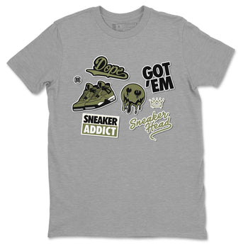 AJ4 Medium Olive shirt to match jordans Sneakerhead Sticker sneaker matching tees Air Jordan 4 Medium Olive SNRT Sneaker Tees Unisex Heather Grey 2 T-Shirt