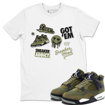 AJ4 Medium Olive shirt to match jordans Sneakerhead Sticker sneaker matching tees Air Jordan 4 Medium Olive SNRT Sneaker Tees Unisex White 1 T-Shirt