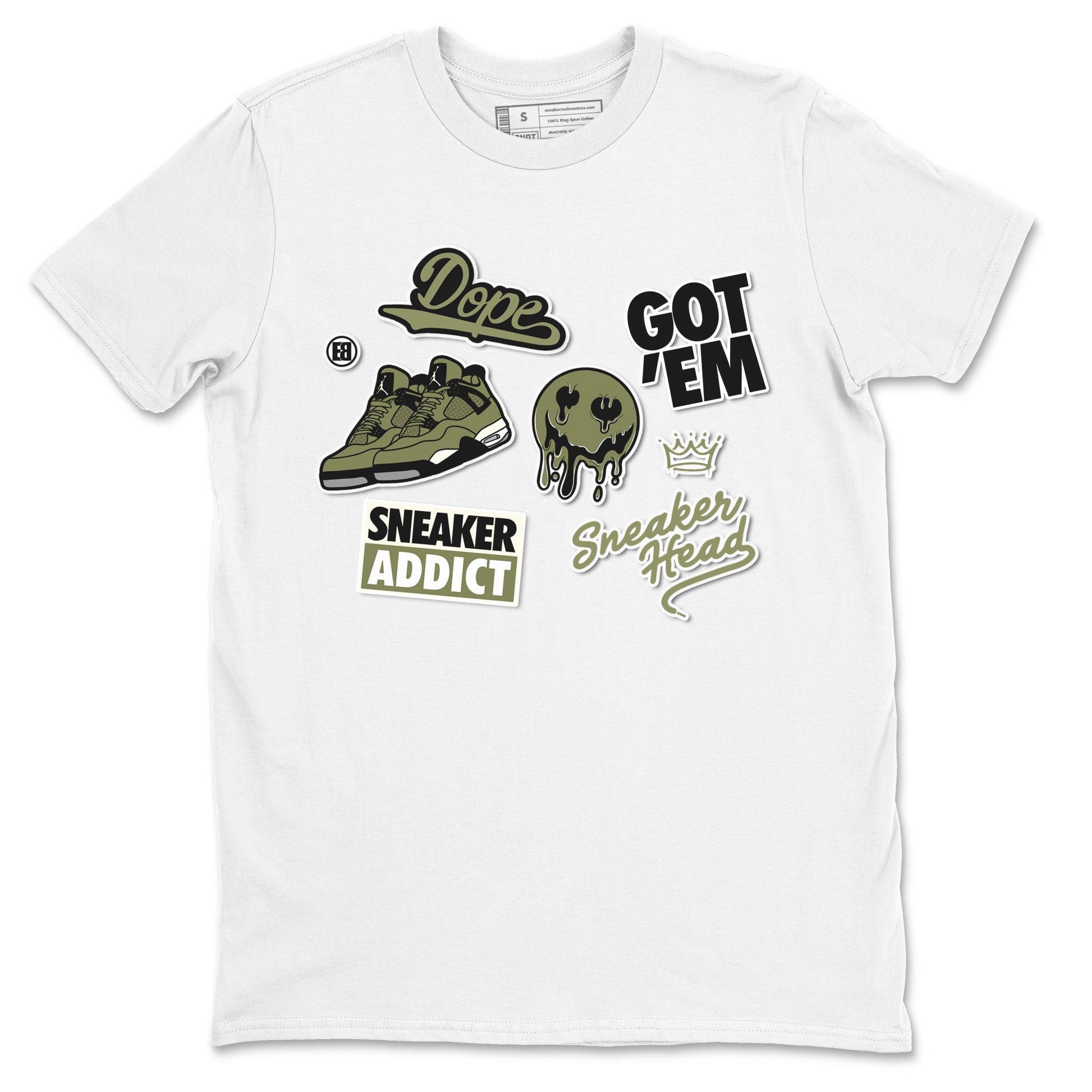 AJ4 Medium Olive shirt to match jordans Sneakerhead Sticker sneaker matching tees Air Jordan 4 Medium Olive SNRT Sneaker Tees Unisex White 2 T-Shirt