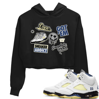 5s A Ma Maniere x Photon Dust shirt to match jordans Sneakerhead Sticker sneaker matching tees Air Jordan 5 x A Ma Maniere "Dawn" SNRT Sneaker Tees Black 1 Crop T-Shirt