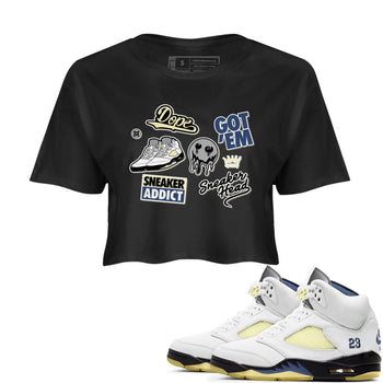 5s A Ma Maniere x Photon Dust shirt to match jordans Sneakerhead Sticker sneaker matching tees Air Jordan 5 x A Ma Maniere "Dawn" SNRT Sneaker Tees Black 1 Crop T-Shirt