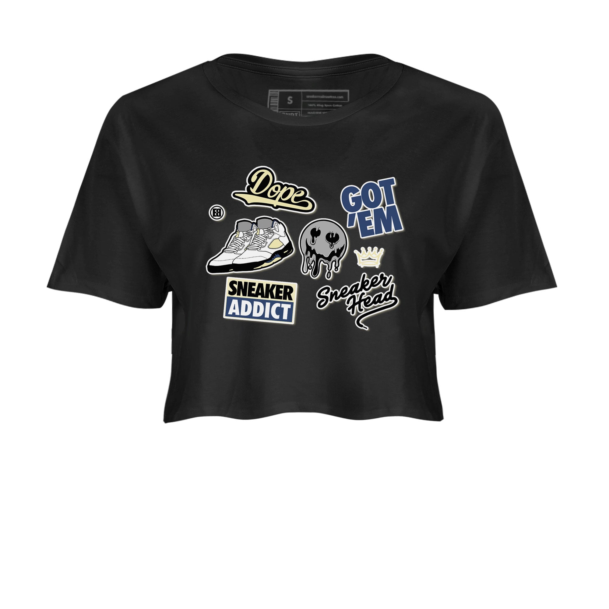 5s A Ma Maniere x Photon Dust shirt to match jordans Sneakerhead Sticker sneaker matching tees Air Jordan 5 x A Ma Maniere "Dawn" SNRT Sneaker Tees Black 2 Crop T-Shirt