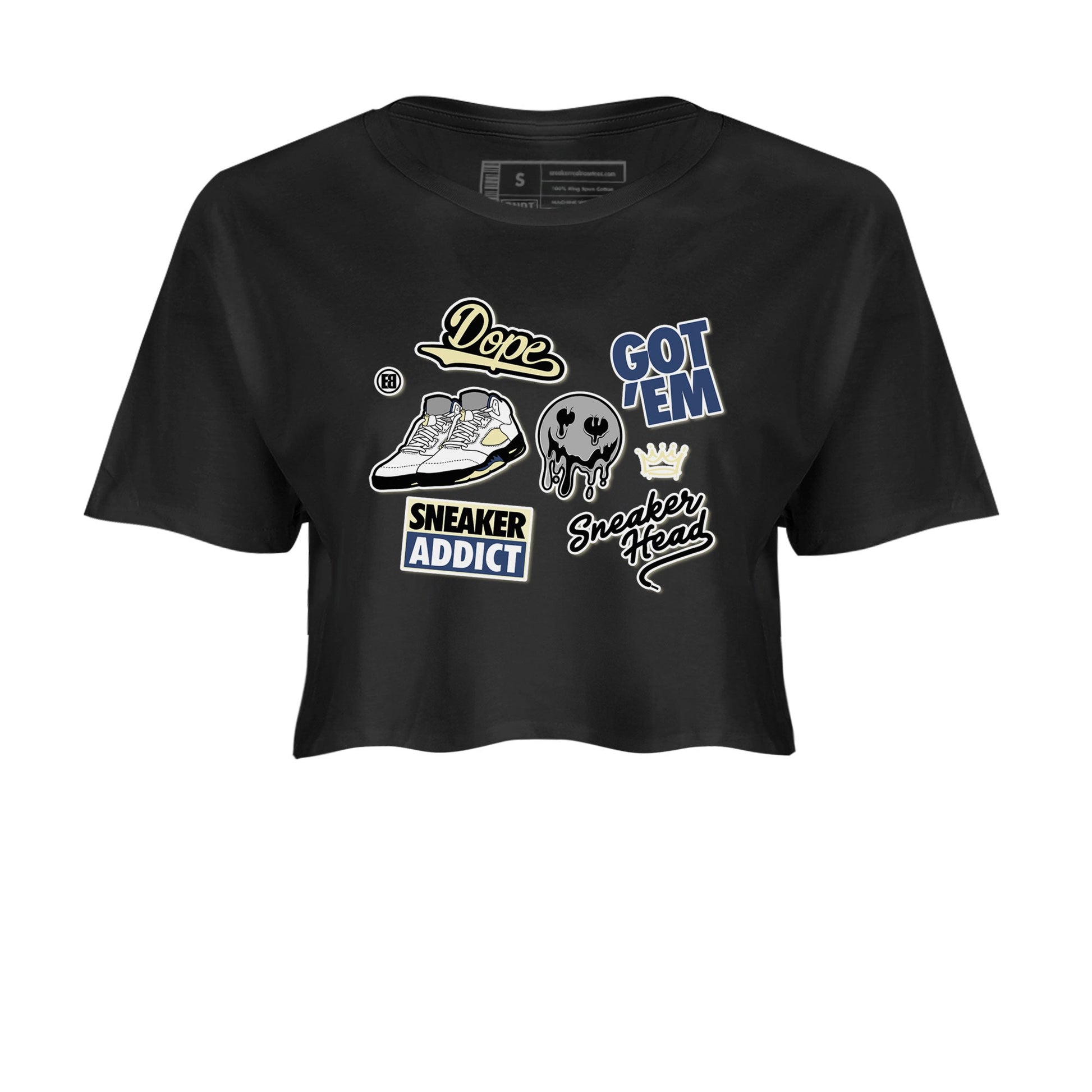5s A Ma Maniere x Photon Dust shirt to match jordans Sneakerhead Sticker sneaker matching tees Air Jordan 5 x A Ma Maniere "Dawn" SNRT Sneaker Tees Black 2 Crop T-Shirt