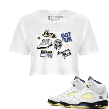 5s A Ma Maniere x Photon Dust shirt to match jordans Sneakerhead Sticker sneaker matching tees Air Jordan 5 x A Ma Maniere "Dawn" SNRT Sneaker Tees White 1 Crop T-Shirt