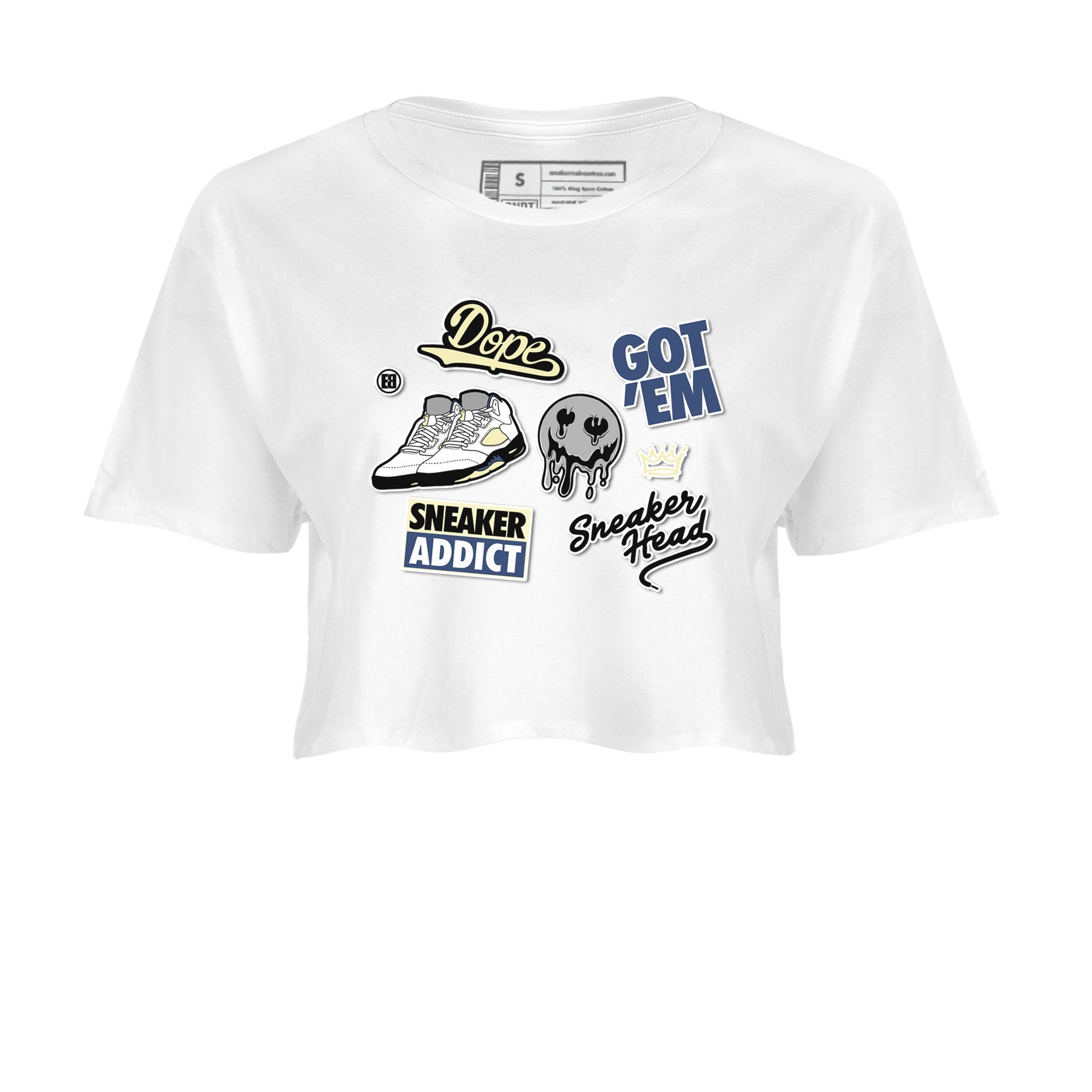 5s A Ma Maniere x Photon Dust shirt to match jordans Sneakerhead Sticker sneaker matching tees Air Jordan 5 x A Ma Maniere "Dawn" SNRT Sneaker Tees White 2 Crop T-Shirt