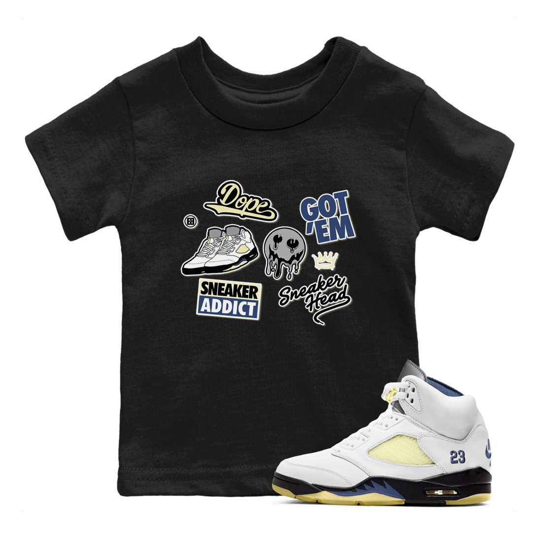5s A Ma Maniere x Photon Dust shirt to match jordans Sneakerhead Sticker sneaker matching tees Air Jordan 5 x A Ma Maniere "Dawn" SNRT Sneaker Tees Baby Toddler Black 1 T-Shirt