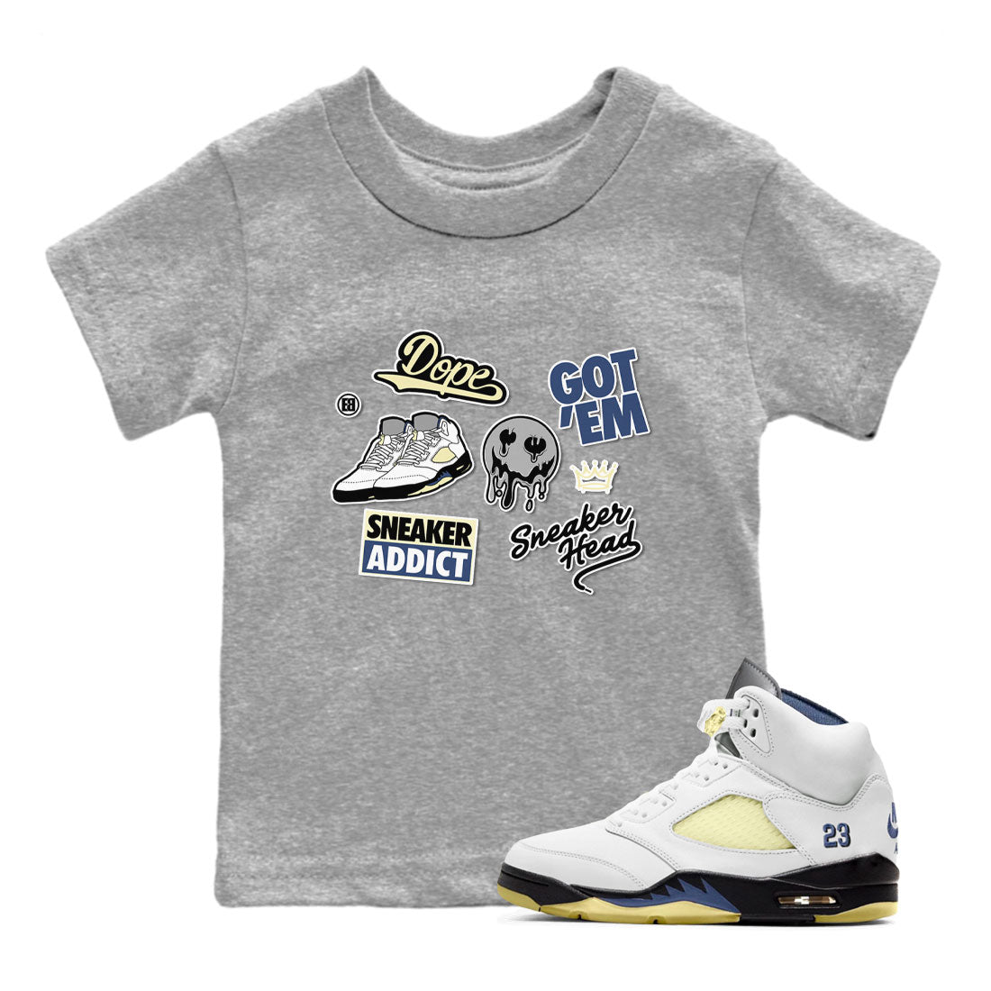 5s A Ma Maniere x Photon Dust shirt to match jordans Sneakerhead Sticker sneaker matching tees Air Jordan 5 x A Ma Maniere "Dawn" SNRT Sneaker Tees Baby Toddler Heather Grey 1 T-Shirt
