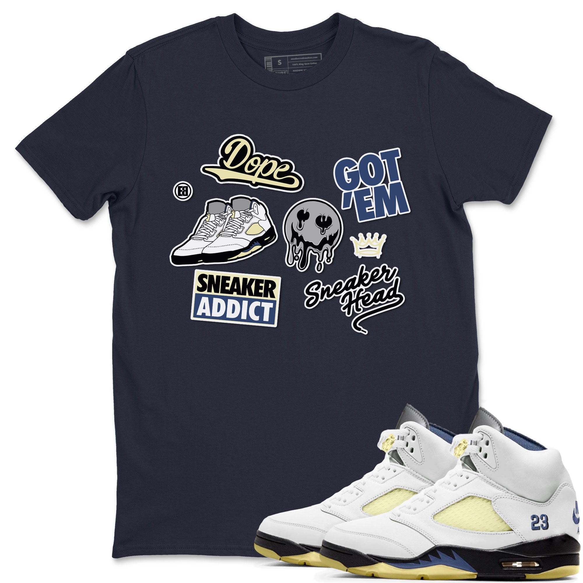 5s A Ma Maniere x Photon Dust shirt to match jordans Sneakerhead Sticker sneaker matching tees Air Jordan 5 x A Ma Maniere "Dawn" SNRT Sneaker Tees Unisex Navy 1 T-Shirt
