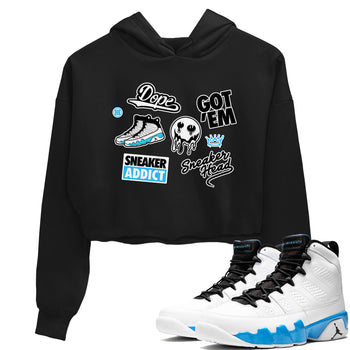 9s Powder Blue shirt to match jordans Sneakerhead Sticker sneaker tees Air Jordan 9 Powder Blue SNRT Sneaker Release Tees Black 1 crop length shirt
