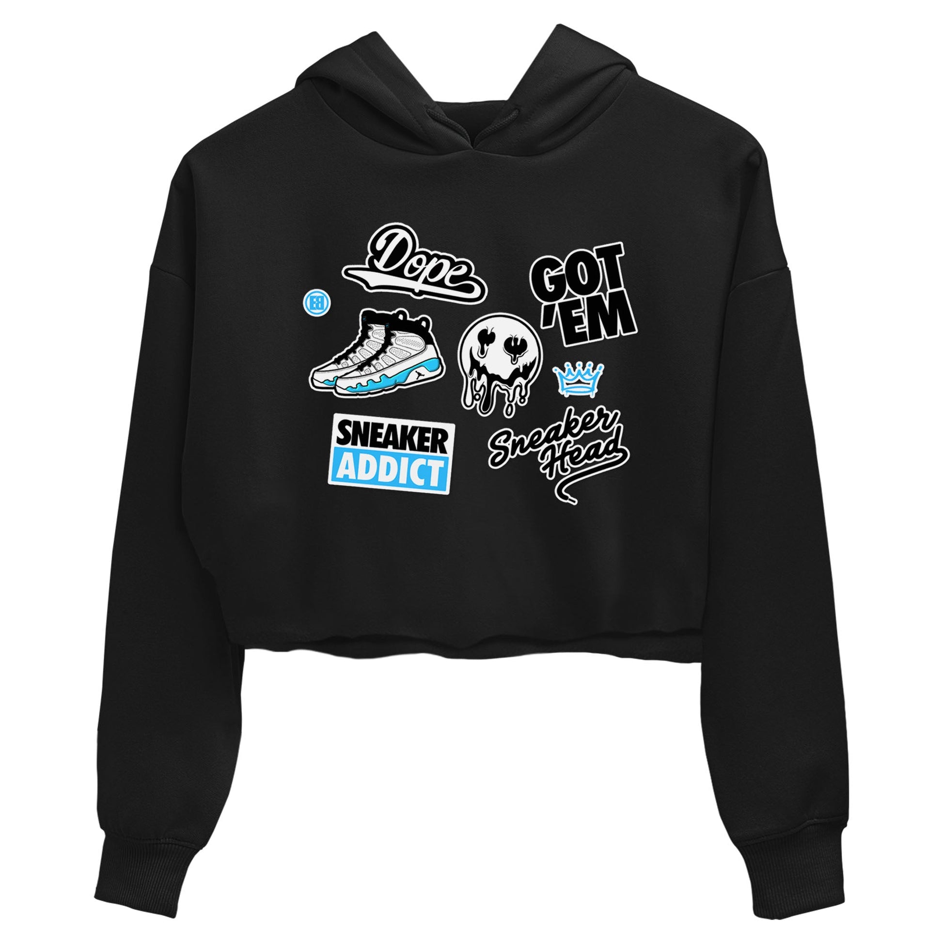 9s Powder Blue shirt to match jordans Sneakerhead Sticker sneaker tees Air Jordan 9 Powder Blue SNRT Sneaker Release Tees Black 2 crop length shirt