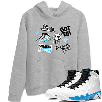 9s Powder Blue shirt to match jordans Sneakerhead Sticker sneaker tees Air Jordan 9 Powder Blue SNRT Sneaker Release Tees unisex cotton Heather Grey 1 crew neck shirt