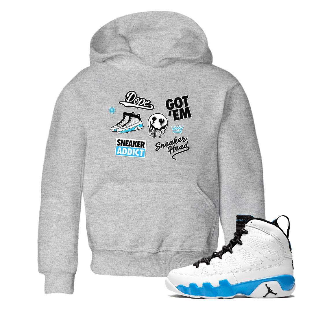 9s Powder Blue shirt to match jordans Sneakerhead Sticker sneaker tees Air Jordan 9 Powder Blue SNRT sneaker release tees baby toddler Heather Grey 1 cotton Shirt