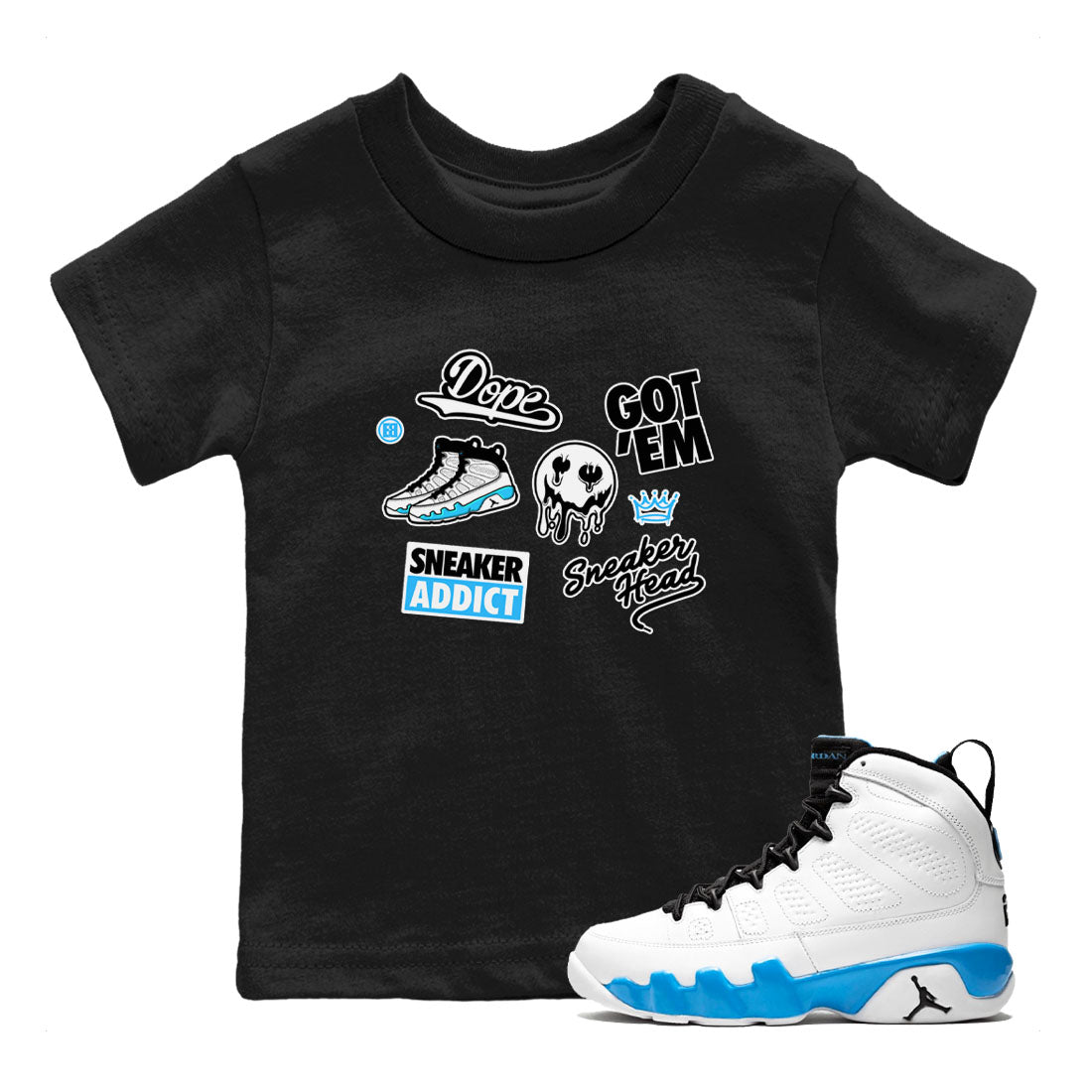 9s Powder Blue shirt to match jordans Sneakerhead Sticker sneaker tees Air Jordan 9 Powder Blue SNRT sneaker release tees baby toddler Black 1 cotton Shirt