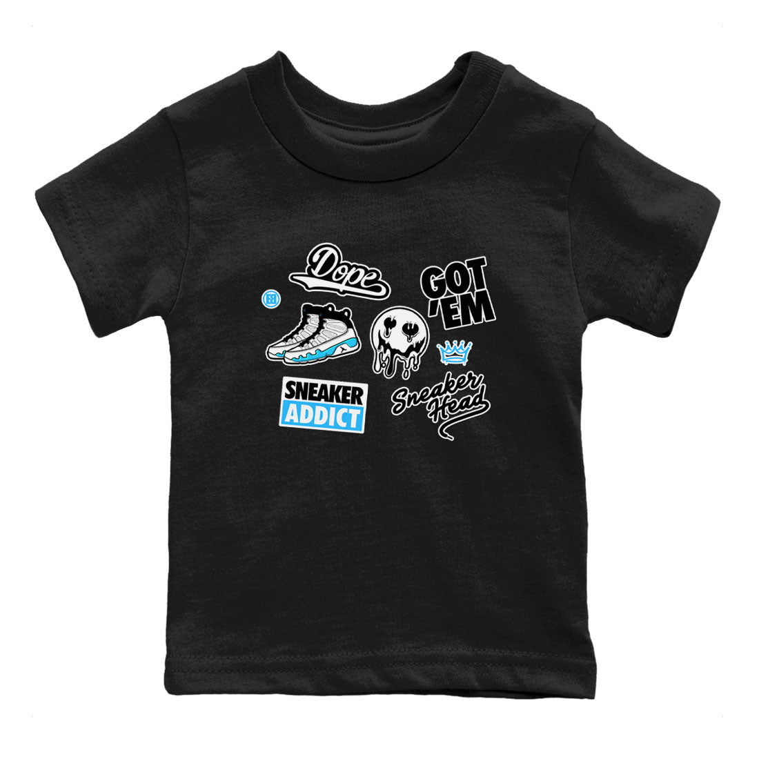 9s Powder Blue shirt to match jordans Sneakerhead Sticker sneaker tees Air Jordan 9 Powder Blue SNRT sneaker release tees baby toddler Black 2 cotton Shirt