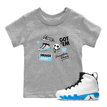 9s Powder Blue shirt to match jordans Sneakerhead Sticker sneaker tees Air Jordan 9 Powder Blue SNRT sneaker release tees baby toddler Heather Grey 1 cotton Shirt