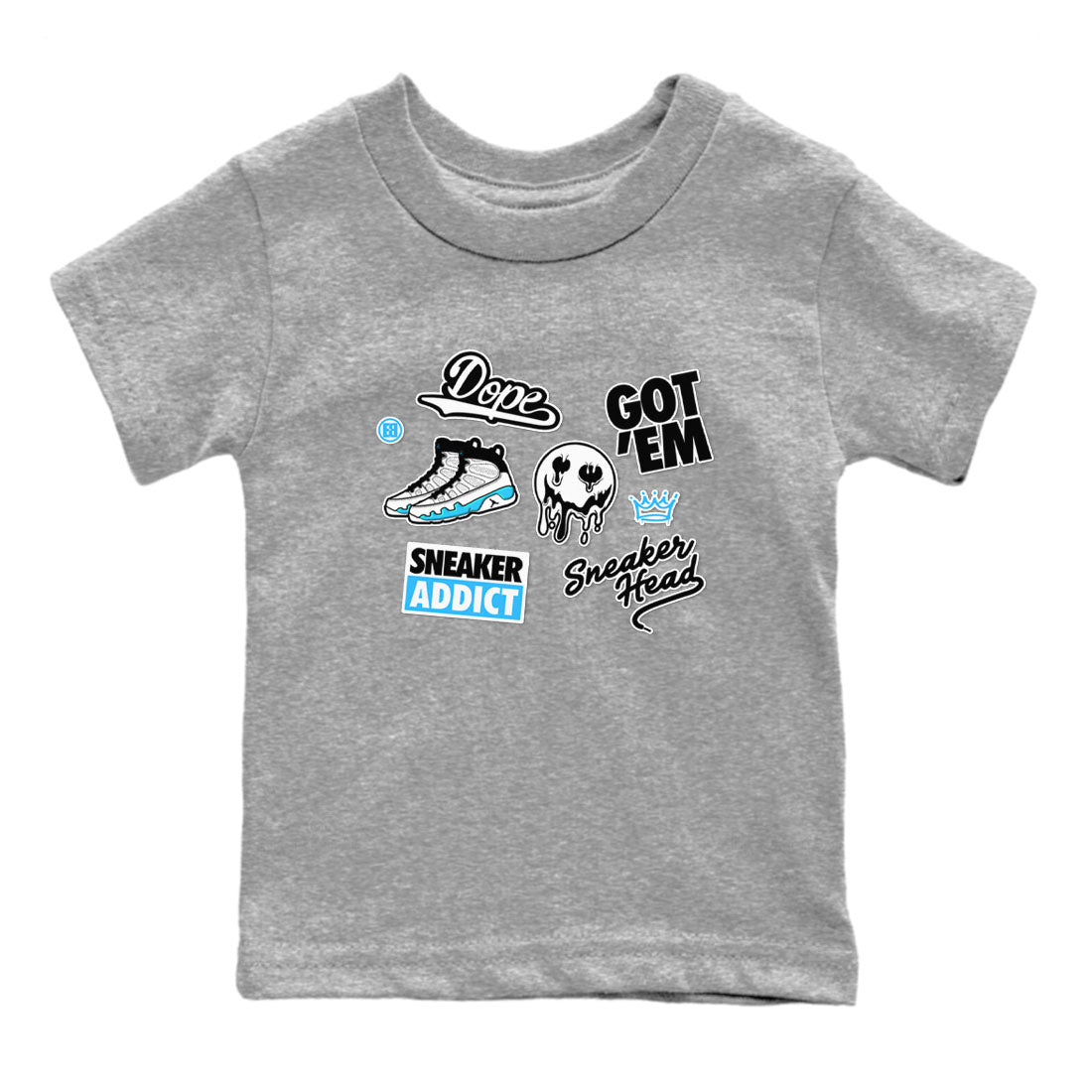 9s Powder Blue shirt to match jordans Sneakerhead Sticker sneaker tees Air Jordan 9 Powder Blue SNRT sneaker release tees baby toddler Heather Grey 2 cotton Shirt