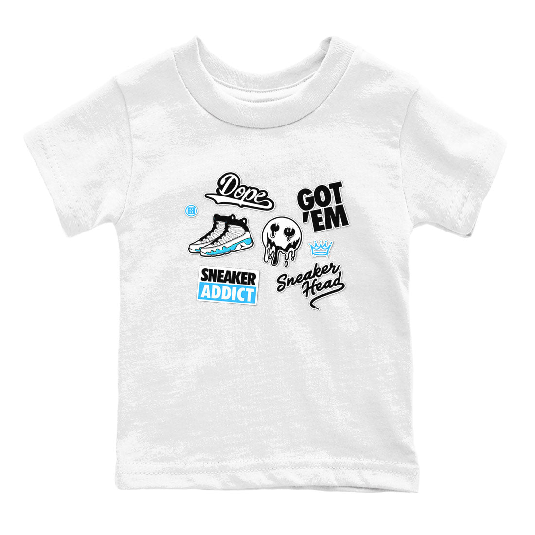 9s Powder Blue shirt to match jordans Sneakerhead Sticker sneaker tees Air Jordan 9 Powder Blue SNRT sneaker release tees baby toddler White 2 cotton Shirt