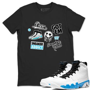 9s Powder Blue shirt to match jordans Sneakerhead Sticker sneaker tees Air Jordan 9 Powder Blue SNRT Sneaker Release Tees unisex cotton Black 1 crew neck shirt