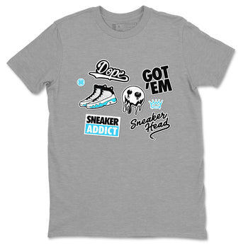 9s Powder Blue shirt to match jordans Sneakerhead Sticker sneaker tees Air Jordan 9 Powder Blue SNRT Sneaker Release Tees unisex cotton Heather Grey 2 crew neck shirt