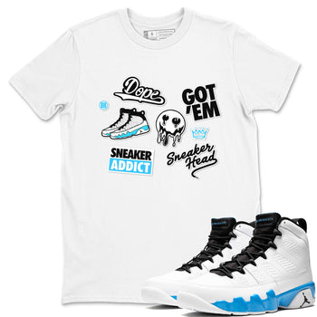 9s Powder Blue shirt to match jordans Sneakerhead Sticker sneaker tees Air Jordan 9 Powder Blue SNRT Sneaker Release Tees unisex cotton White 1 crew neck shirt