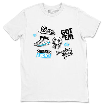 9s Powder Blue shirt to match jordans Sneakerhead Sticker sneaker tees Air Jordan 9 Powder Blue SNRT Sneaker Release Tees unisex cotton White 2 crew neck shirt