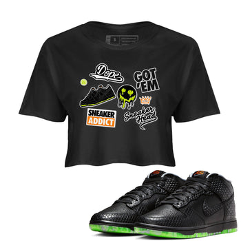 Dunk Mid Premium shirt to match jordans Sneakerhead Sticker sneaker tees Special Halloween Costume Dunk Mid Halloween SNRT Sneaker Tees Black 1 Crop T-Shirt