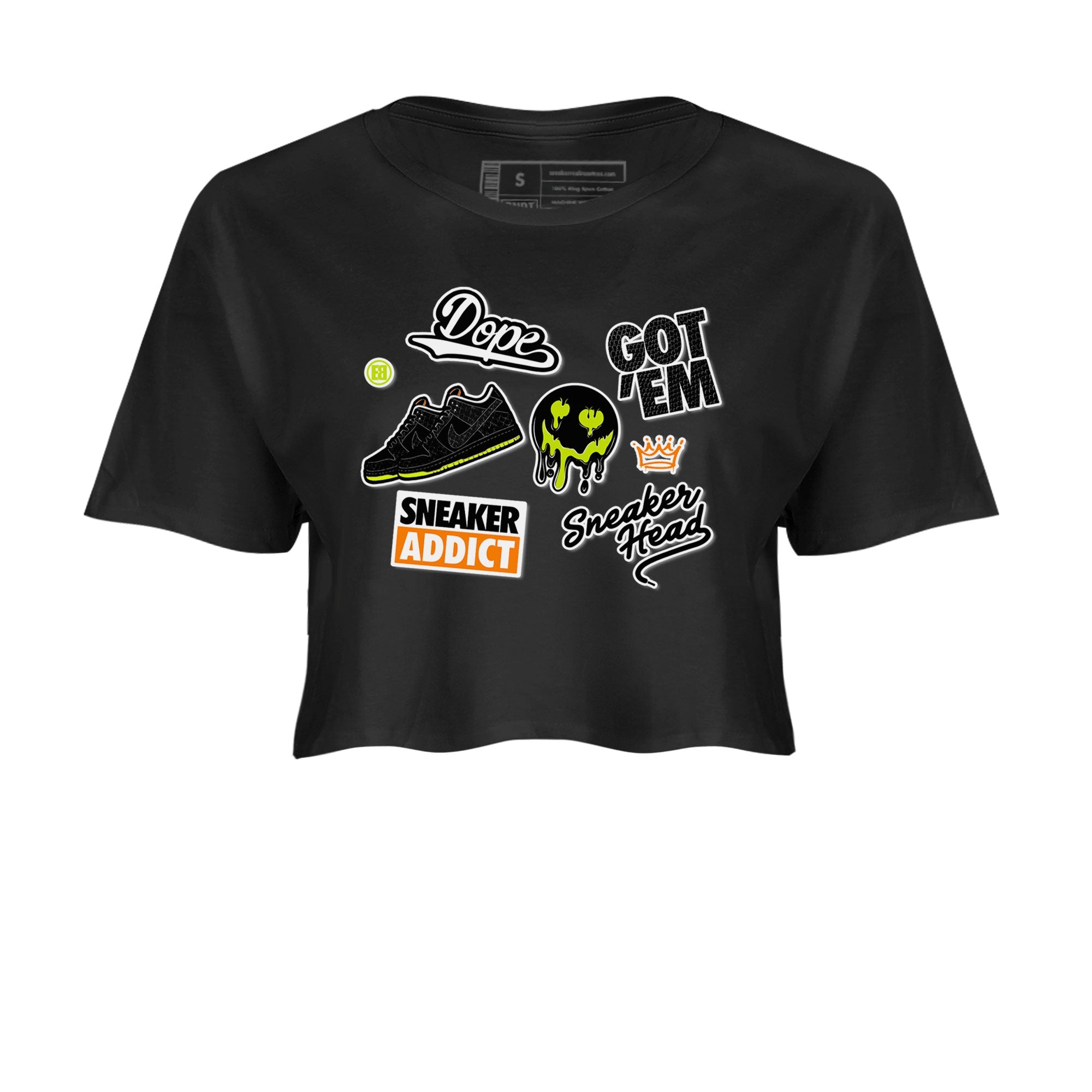 Dunk Mid Premium shirt to match jordans Sneakerhead Sticker sneaker tees Special Halloween Costume Dunk Mid Halloween SNRT Sneaker Tees Black 2 Crop T-Shirt