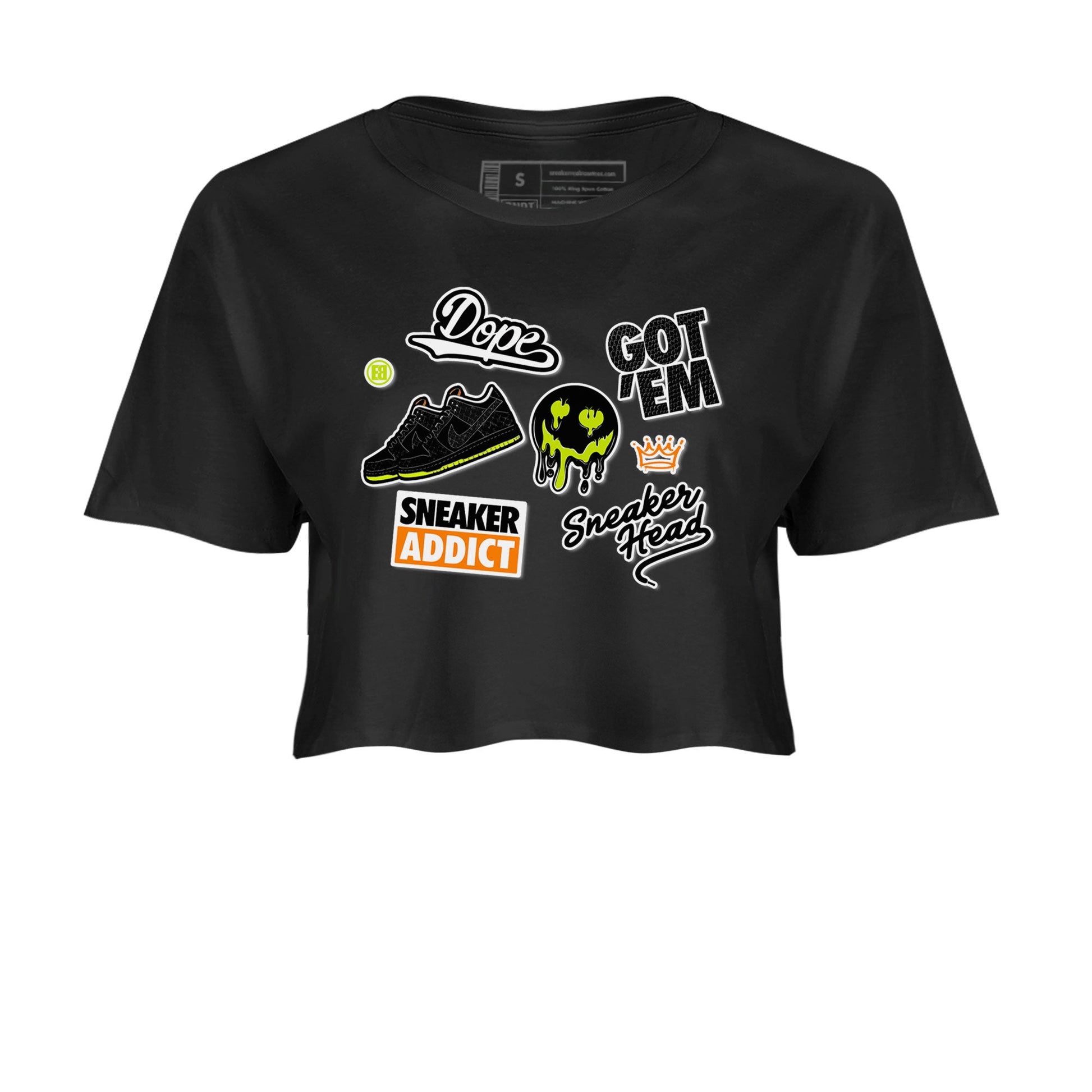 Dunk Mid Premium shirt to match jordans Sneakerhead Sticker sneaker tees Special Halloween Costume Dunk Mid Halloween SNRT Sneaker Tees Black 2 Crop T-Shirt
