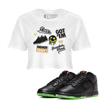 Dunk Mid Premium shirt to match jordans Sneakerhead Sticker sneaker tees Special Halloween Costume Dunk Mid Halloween SNRT Sneaker Tees White 1 Crop T-Shirt