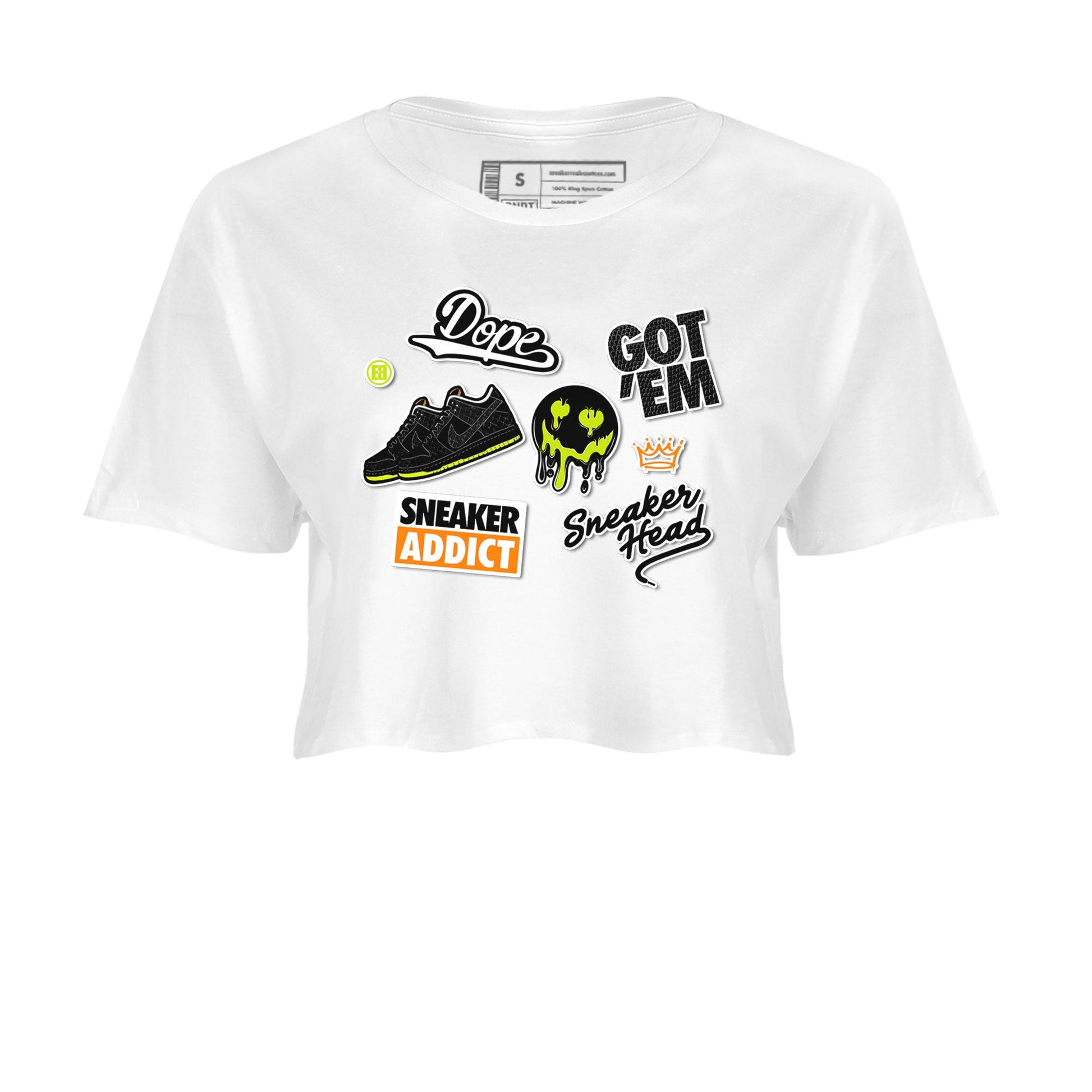 Dunk Mid Premium shirt to match jordans Sneakerhead Sticker sneaker tees Special Halloween Costume Dunk Mid Halloween SNRT Sneaker Tees White 2 Crop T-Shirt