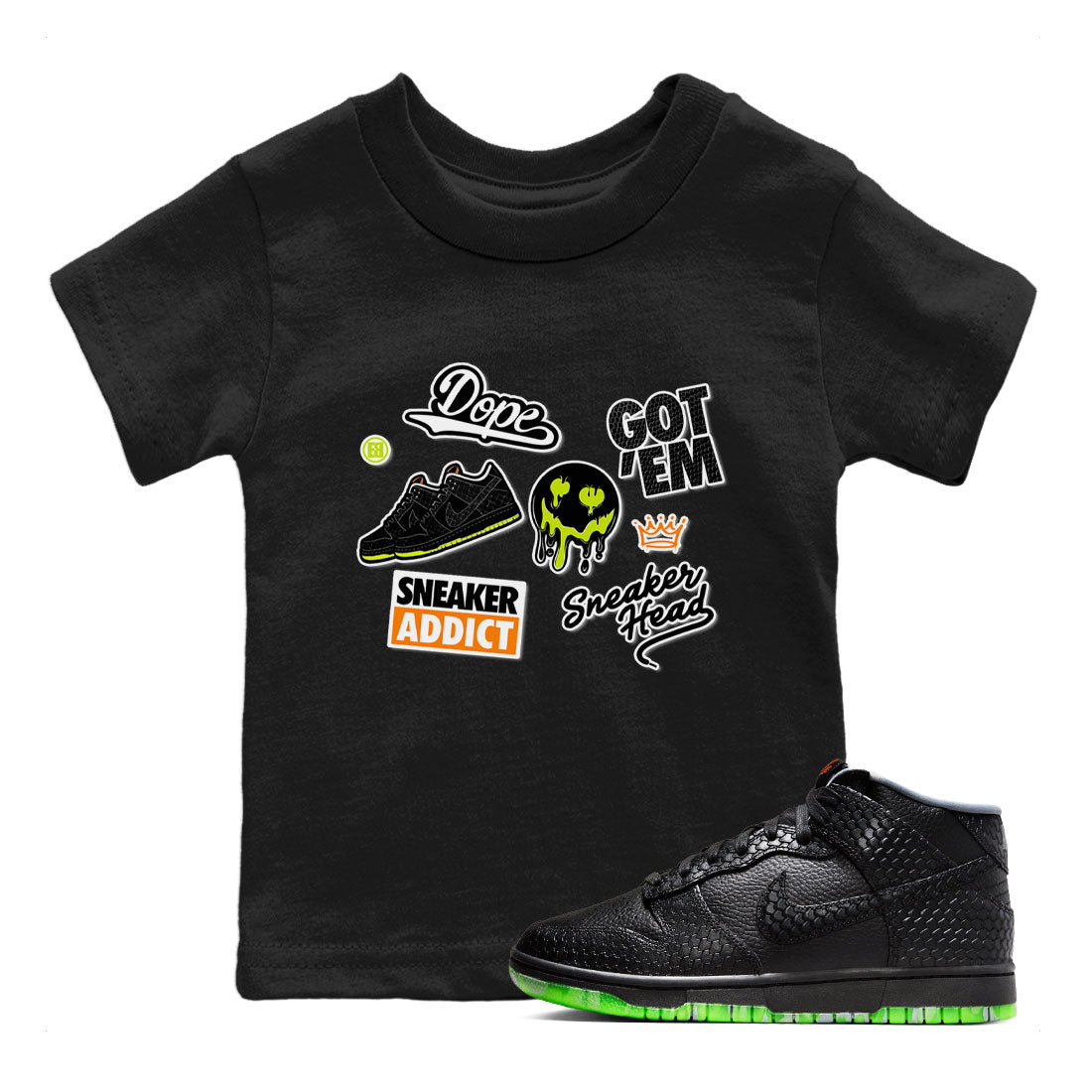Dunk Mid Premium shirt to match jordans Sneakerhead Sticker sneaker tees Special Halloween Costume Dunk Mid Halloween SNRT Sneaker Tees Baby Toddler Black 1 T-Shirt