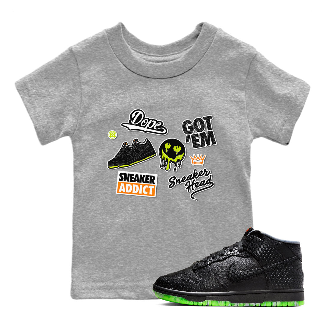 Dunk Mid Premium shirt to match jordans Sneakerhead Sticker sneaker tees Special Halloween Costume Dunk Mid Halloween SNRT Sneaker Tees Baby Toddler Heather Grey 1 T-Shirt